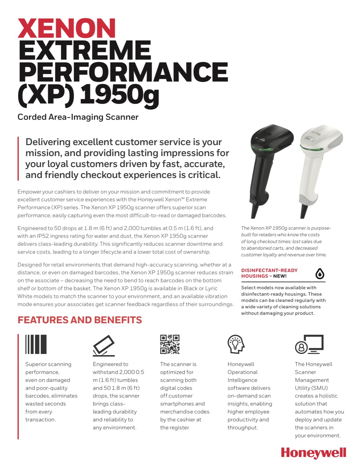 Honeywell Xenon XP 1950G  1900G Handheld Barcode Scanner (1950GHD-2USB-N) – NIB