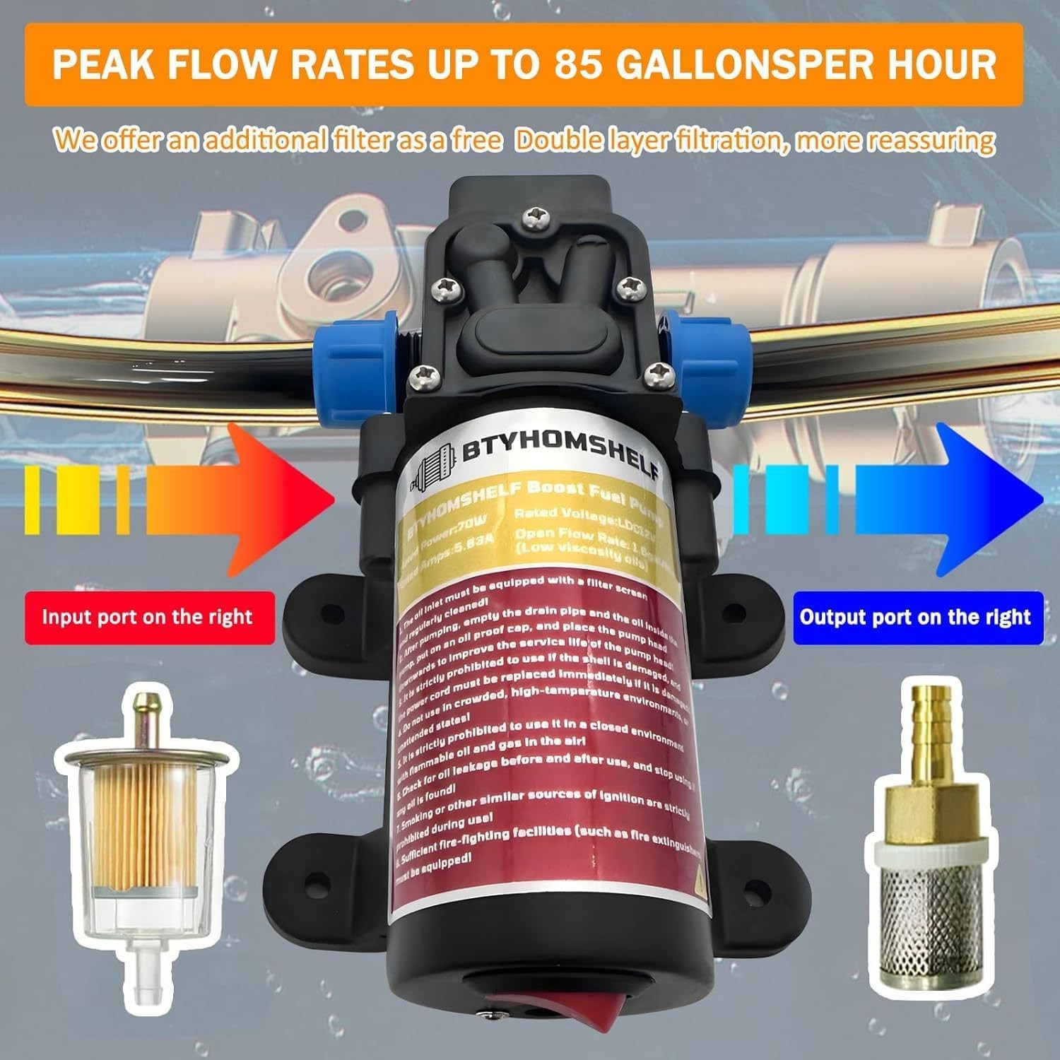 12V Fuel Transfer Pump Set,Gasoline Transfer Pump Moves 85 Gallons of Gas or Die
