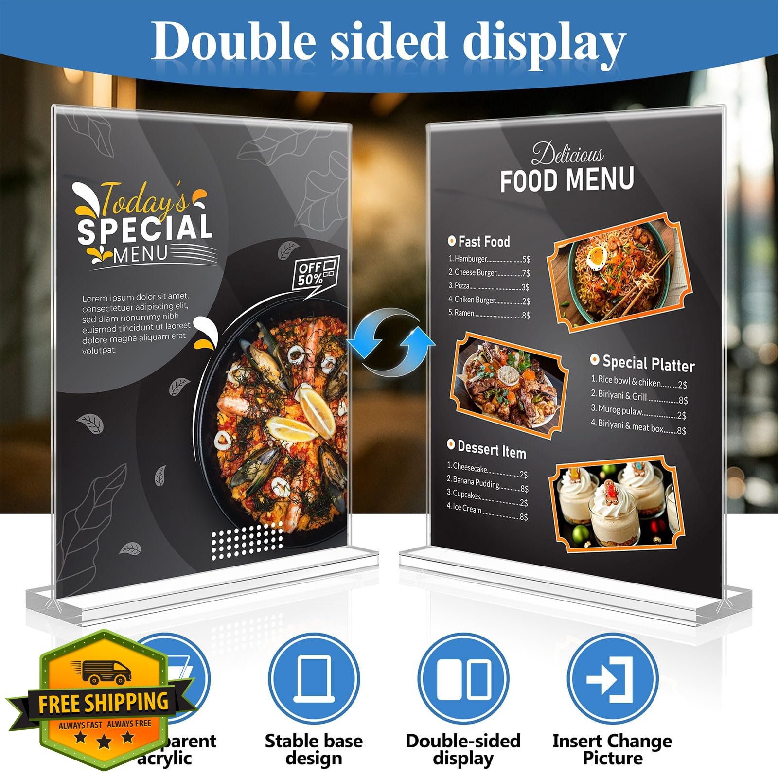 Acrylic Sign Holder 8.5×11″ – 6 Pack, Double-Sided Display