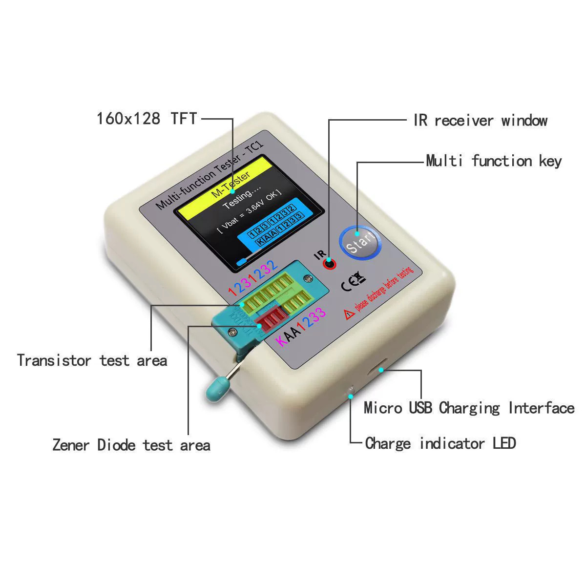 Multi-Function Tester LCR-TC1 1.8 inch for Diode Triode Capacitor Resistor ESR