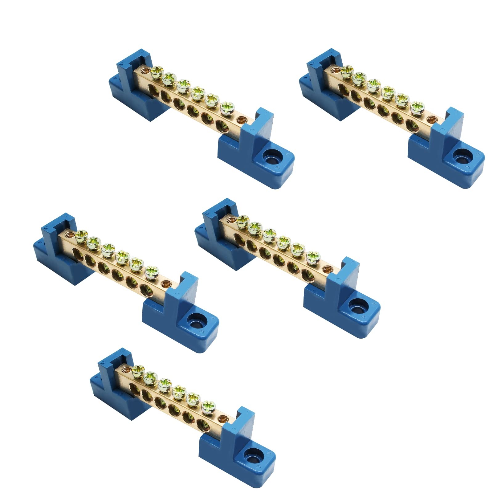 Unlorspy 5 PCS Brass Wire Screw Terminal 6 Positions Terminal Bus Bar Blue Gr…