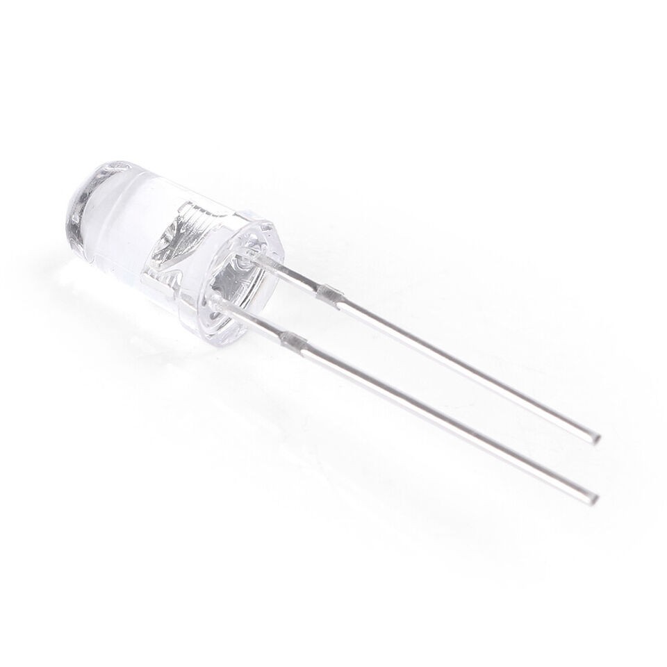 100x White LED 5mm Round Top Transparent Clear Tip PCB Board Solder F5 Bulbs