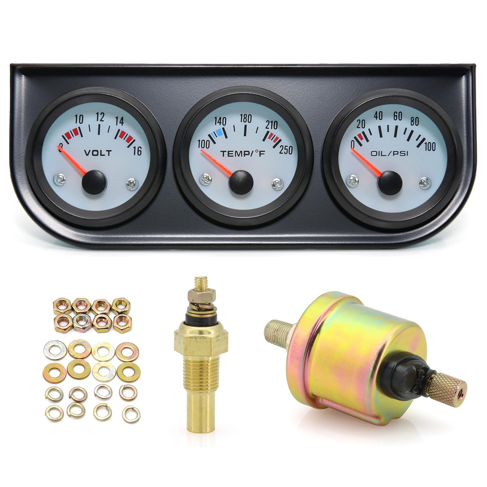 52mm Triple Gauge Set (Oil Pressure+Water Temp+Voltmeter) 3 in1 White Triple …