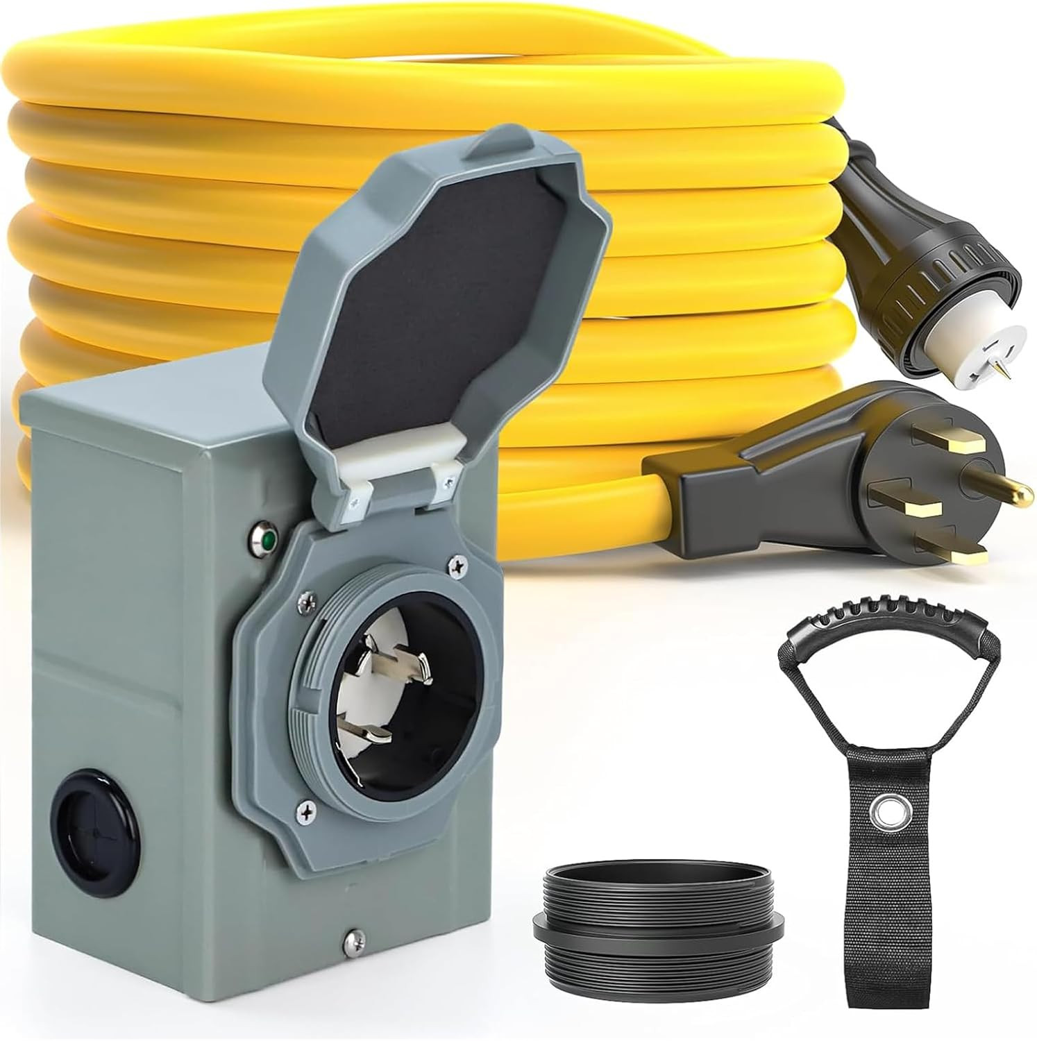 50FT 50 Amp Generator Cord & Waterproof Inlet Box Combo Kit, ETL Listed