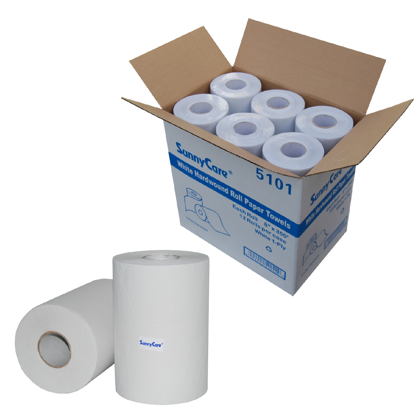 12 Rolls #5101 Hard Wound Paper Roll Towels, 8″ x 350`,White, 12/Case