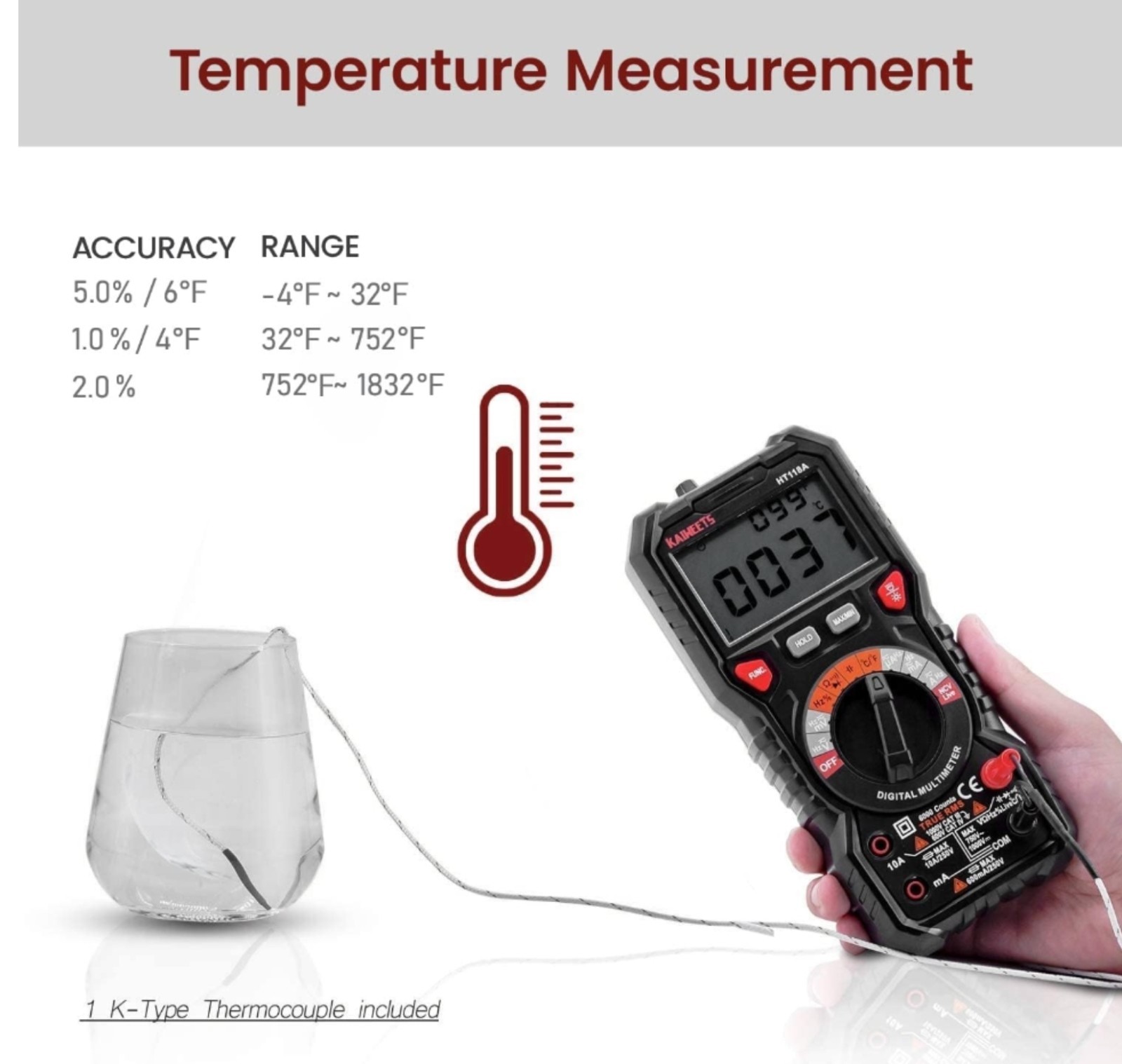 KAIWEETS Digital Multimeter TRMS Voltmeter,Auto-Ranging,6000 Counts,Accurately