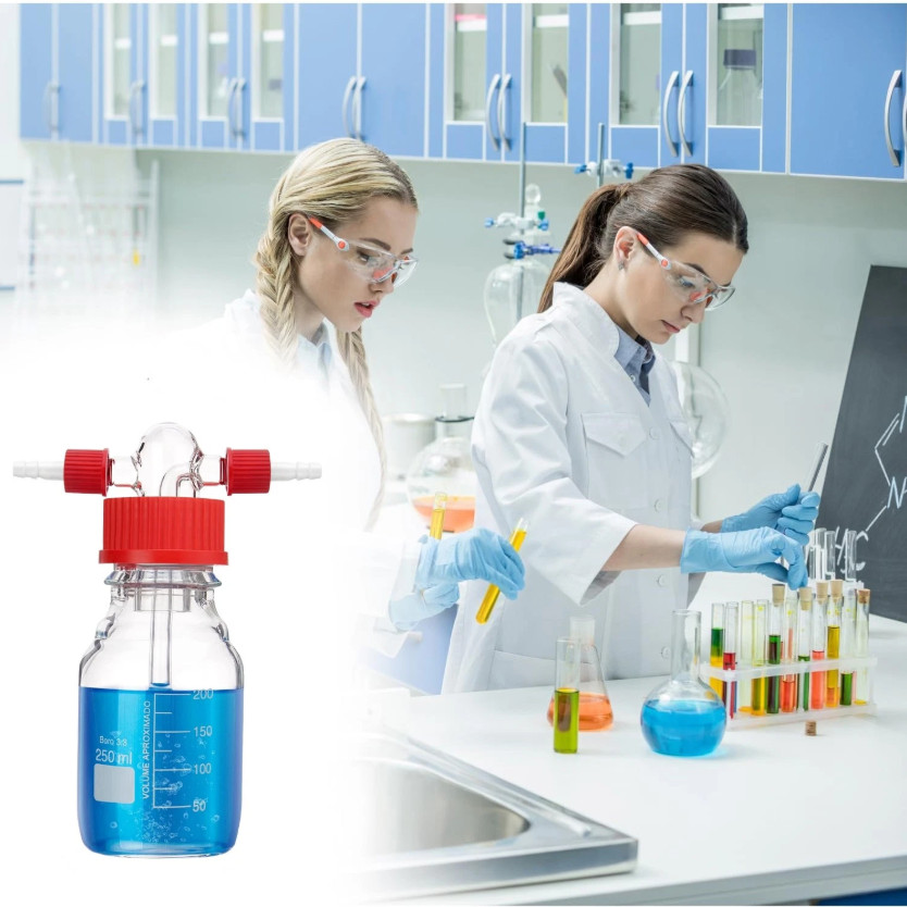 250mL/500mL Lab Gas Washing Bottle, Lab Glassware, Drechsel Head, GL45 Mouth New