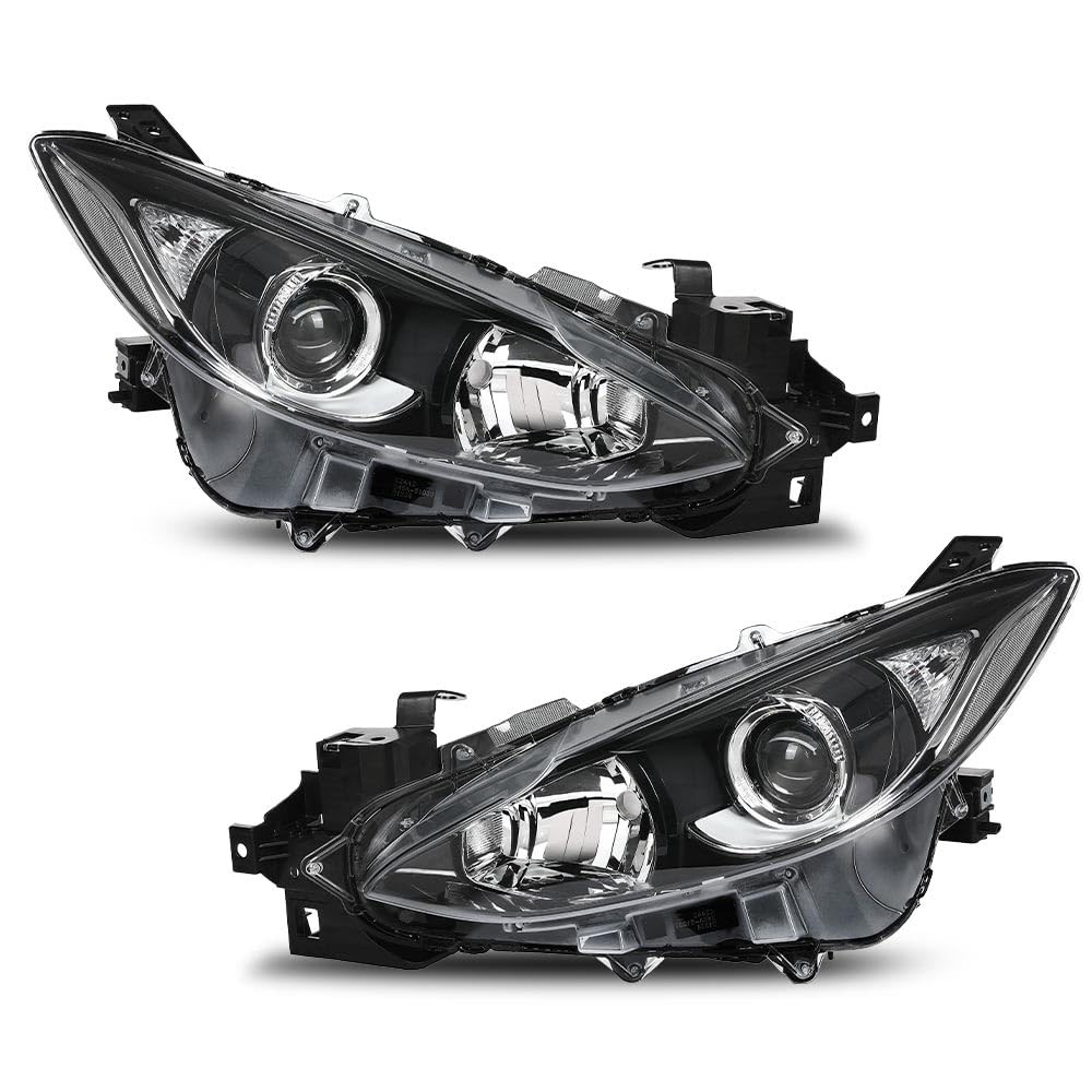 Headlight Pair w/o Bulbs Mazda 3 2014-2016 BHN1510K0 Clear Lens Black Housing