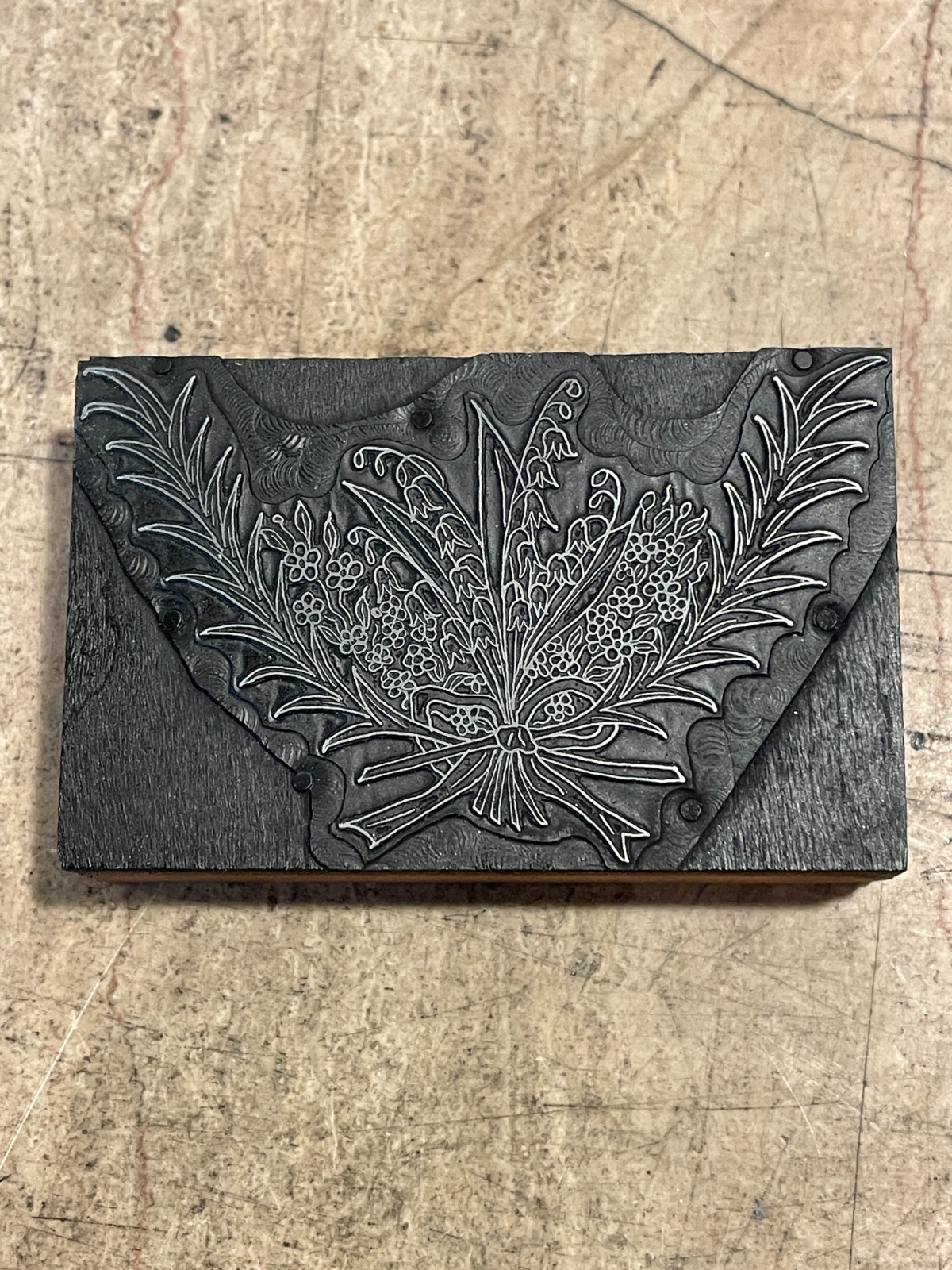 Printing Letterpress Print Block Vintage Flower Bouquet W/ Bow & Branches (3581)