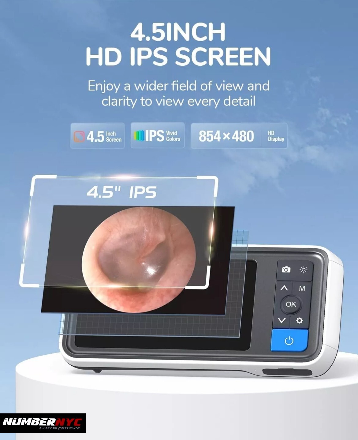 Digital Otoscope 4.5-inch IPS Color Screen 1.0MP 1080P 3.9mm Camera 6 LED MS450