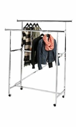 Clothing Rack Rolling Double Rail Bar Retail Clothes Salesman Garmet 300 LBS