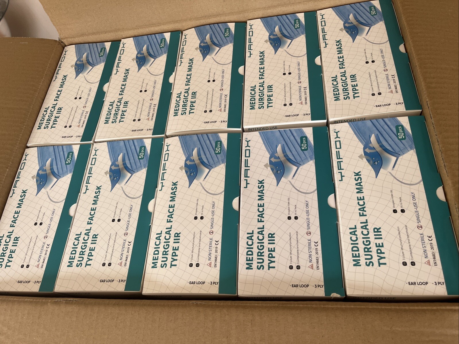 Bulk Lot 3-ply Ear Loop Disposable Face Masks, Case of 40 Packs, 2000 Pcs, NEW!