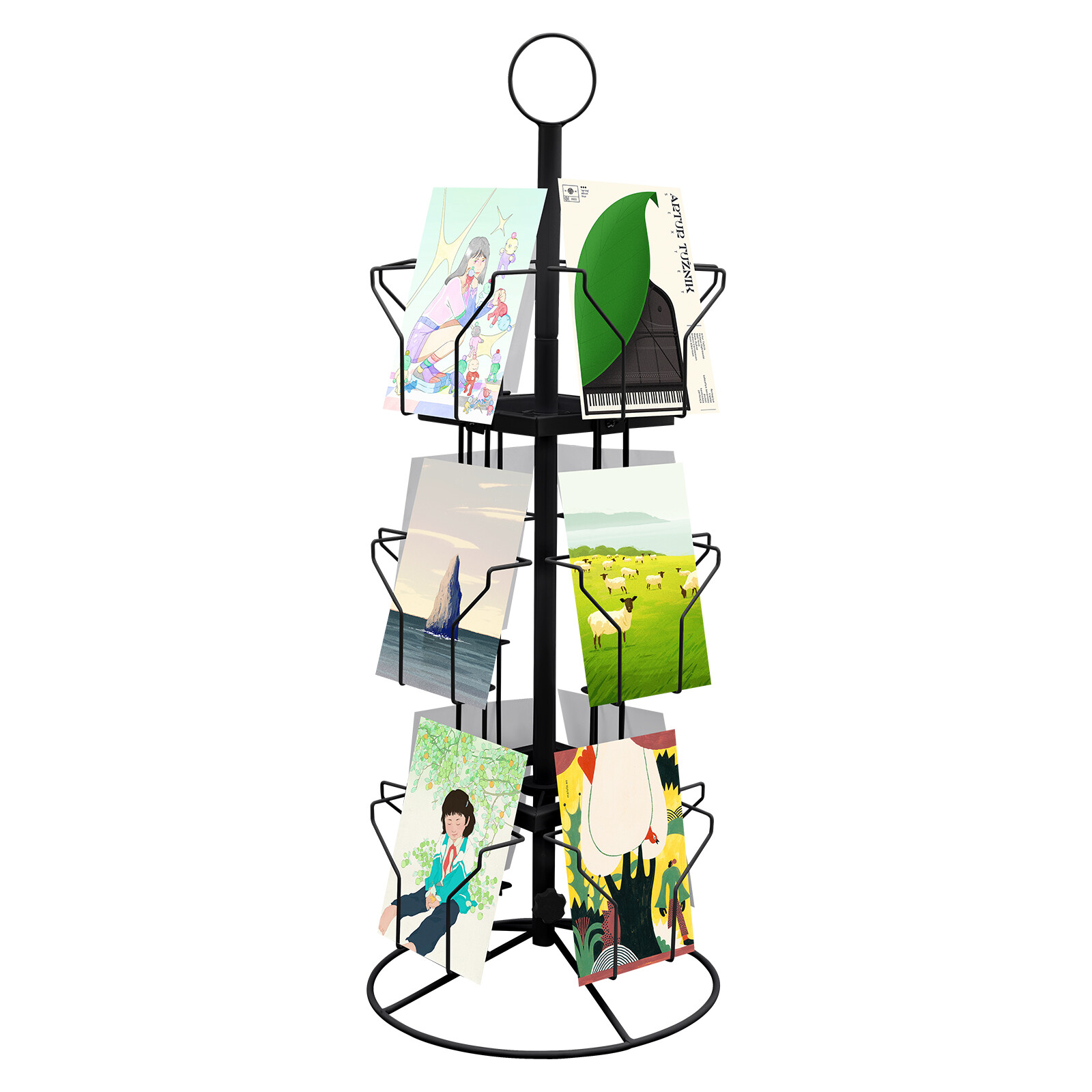 3 Tier Greeting Card Rack Spins 12 Pocket Black Retail Display Rotating Holder