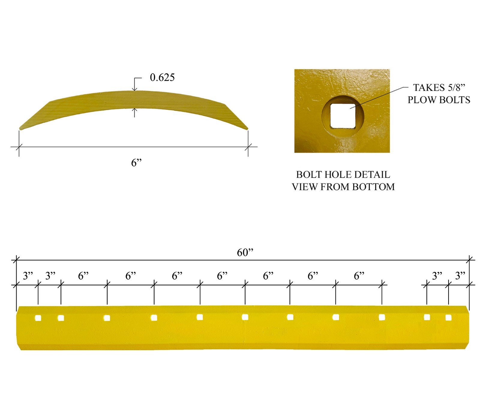 7D-4508 – Common 5ft Heat Treated Curved Grader Blade w Bolts – 5/8″x6″x60″