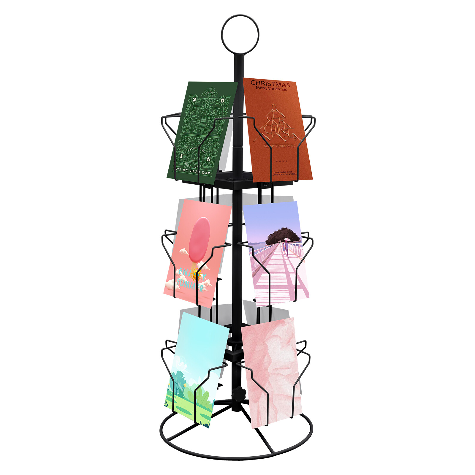 3 Tier Greeting Card Rack Spins 12 Pocket Black Retail Display Rotating Holder