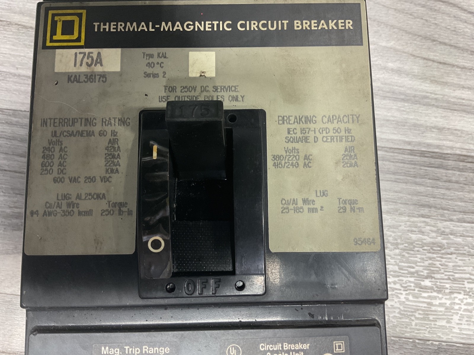 Square D KAL36175,175 Amp,3 Pole,250V – #323B160PR3