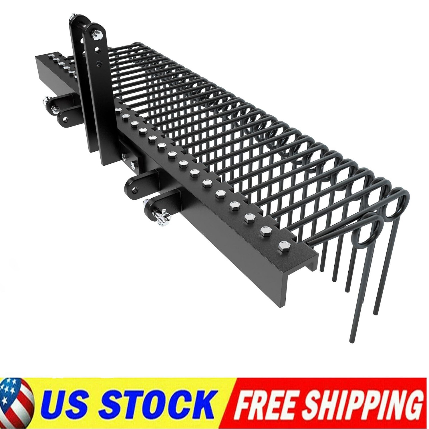 60″3-Point Tractor Rake,Durable Powder Coated Steel Spring Landscape Rake,Cat0&1
