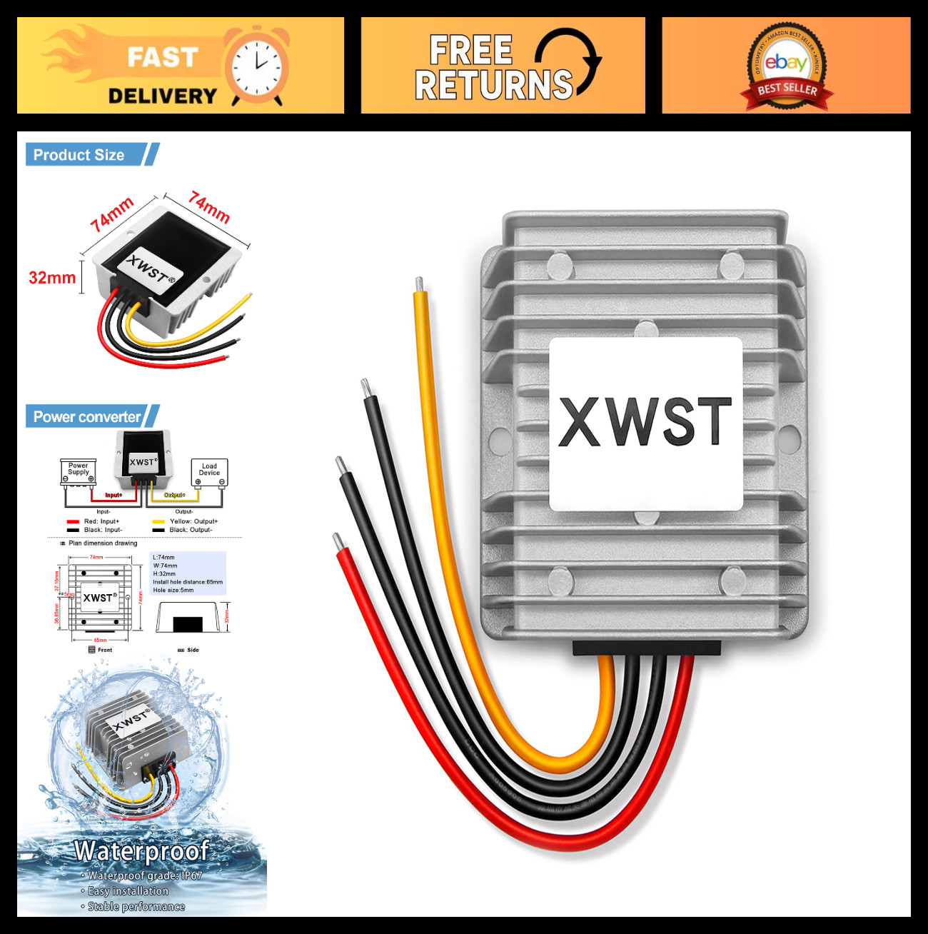 12V Voltage Regulator Converter 10A 120W Waterproof Boost Buck Module 9V-36V