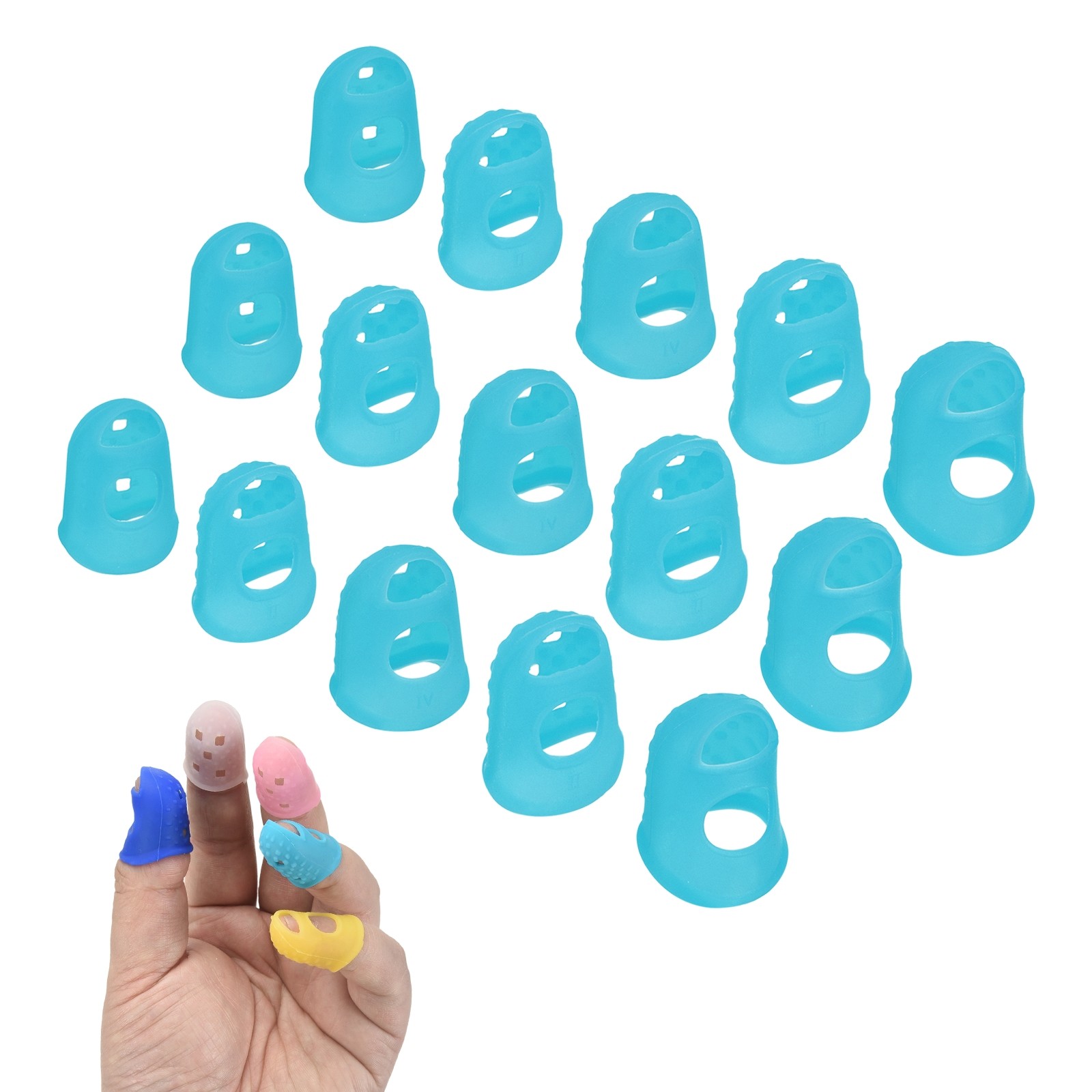 15 Pcs Silicone Finger Tips, 18/20/21.5/23/25mm Reinforced Finger, Light Blue