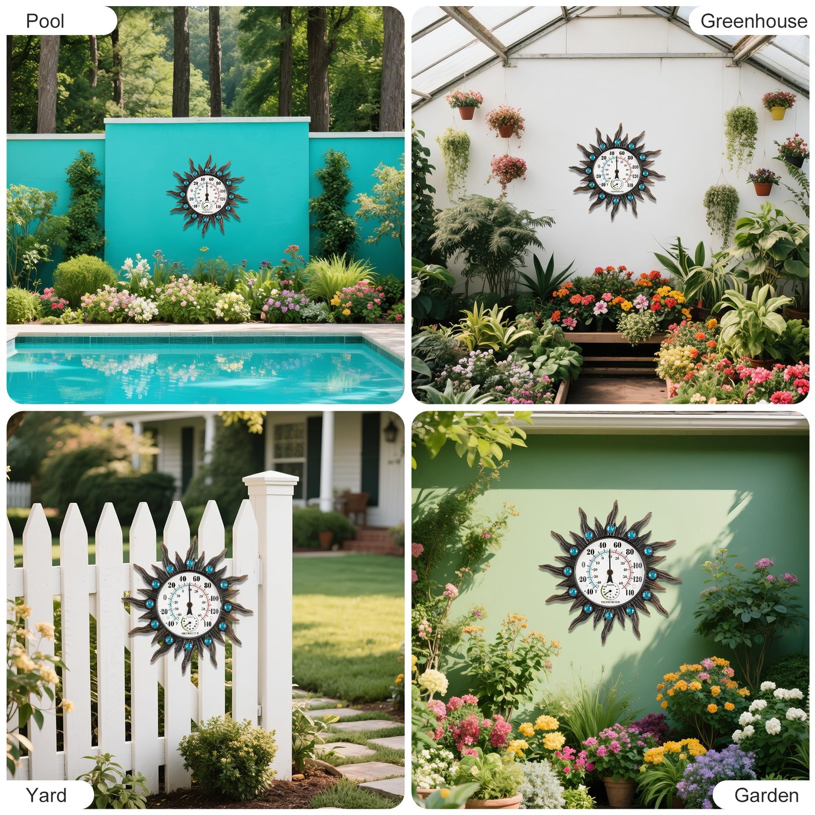 Retro Sun Wall Mounted Thermometer W/Hygrometer Waterproof Decorative Patio Yard