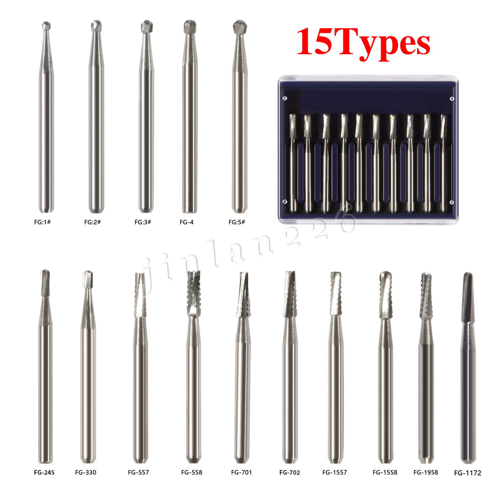 10pcs/pk Dental Carbide Burs for High Speed Handpiece Pear Bur 19mm FG Shank