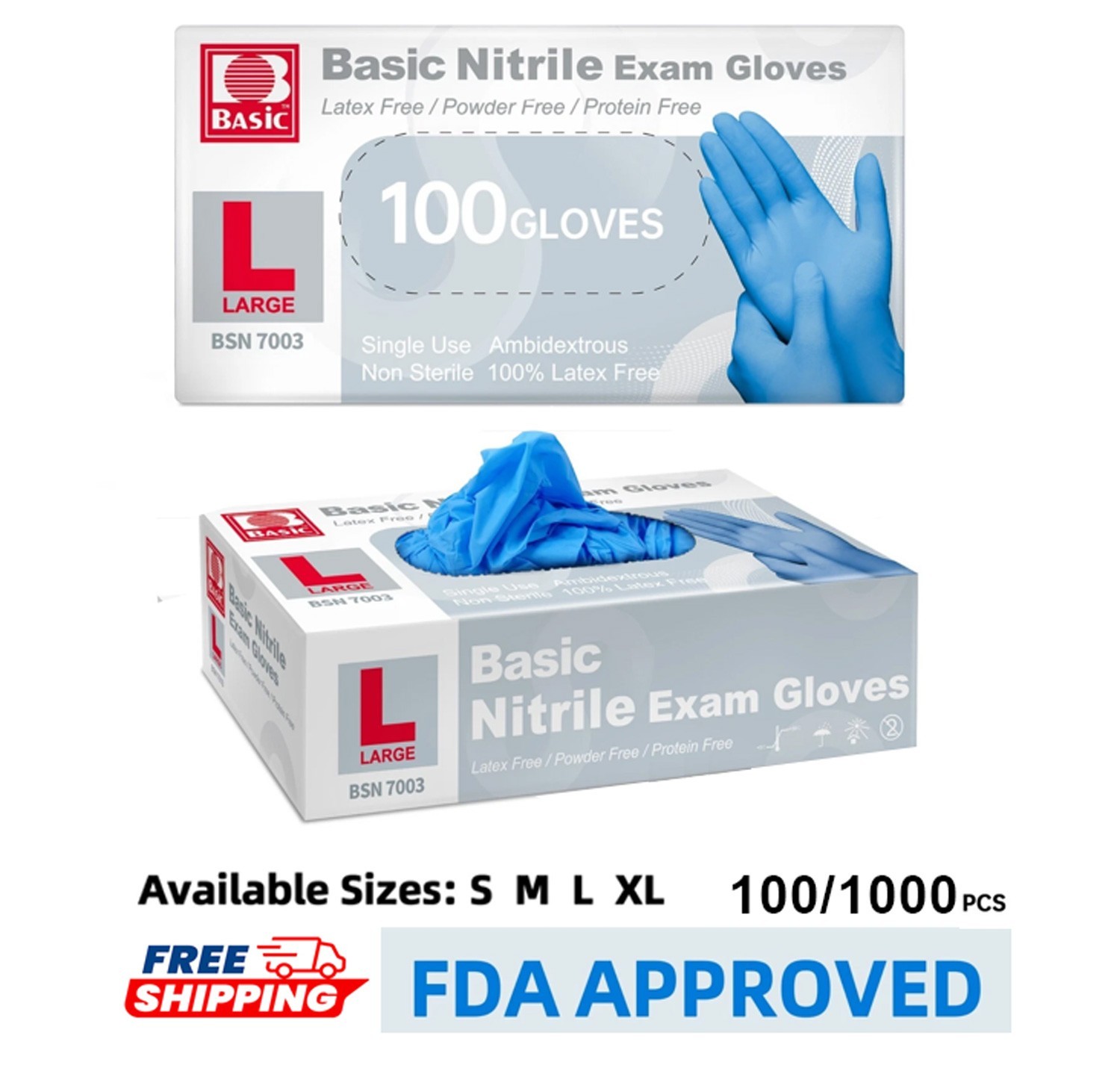 Blue Nitrile Medical Gloves Powder-Free Food Grade Disposable Glove 100 / 1000