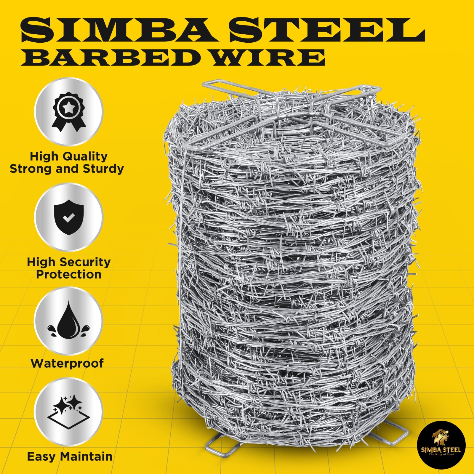 4-Point Barbed Wire Roll | 5″ Spacing, 16 Ga | 328 FT – 330 FT (100m) SIMBASTEEL