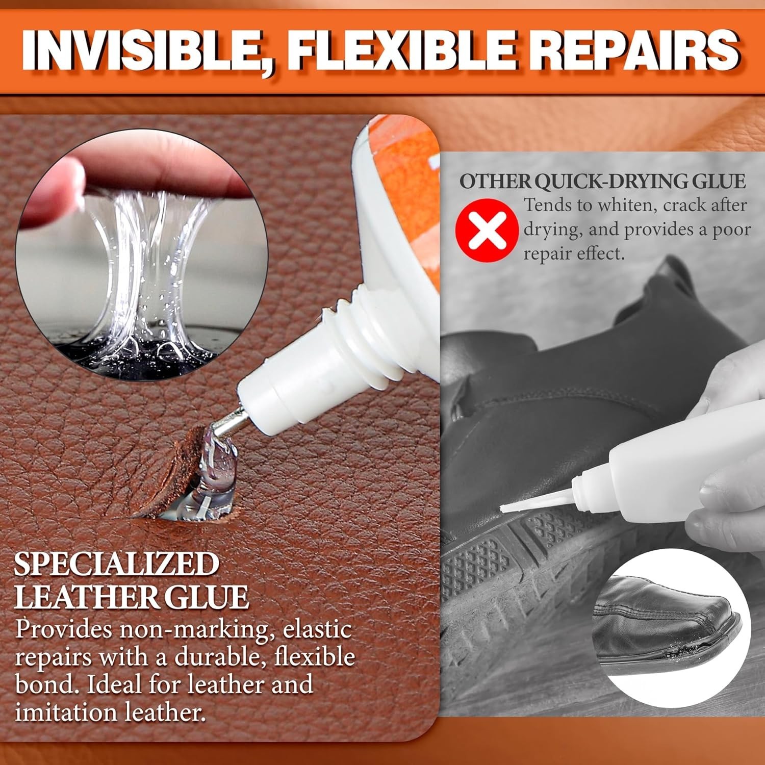 Leather Glue 60ml Extra Strong, Waterproof & Flexible Adhesive FastDrying R…