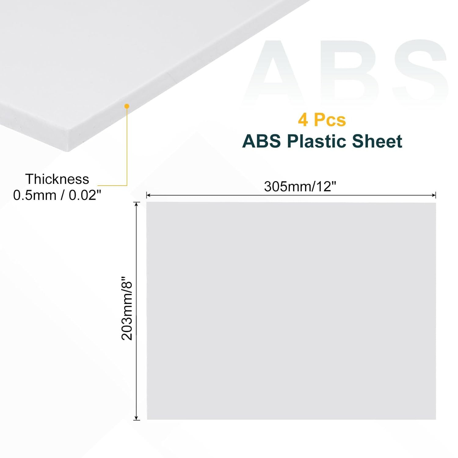 4 Pack ABS Plastic Sheet, 0.02″ Thick 8″x12″ Flexible Hard Plastic Sheet, Heat M
