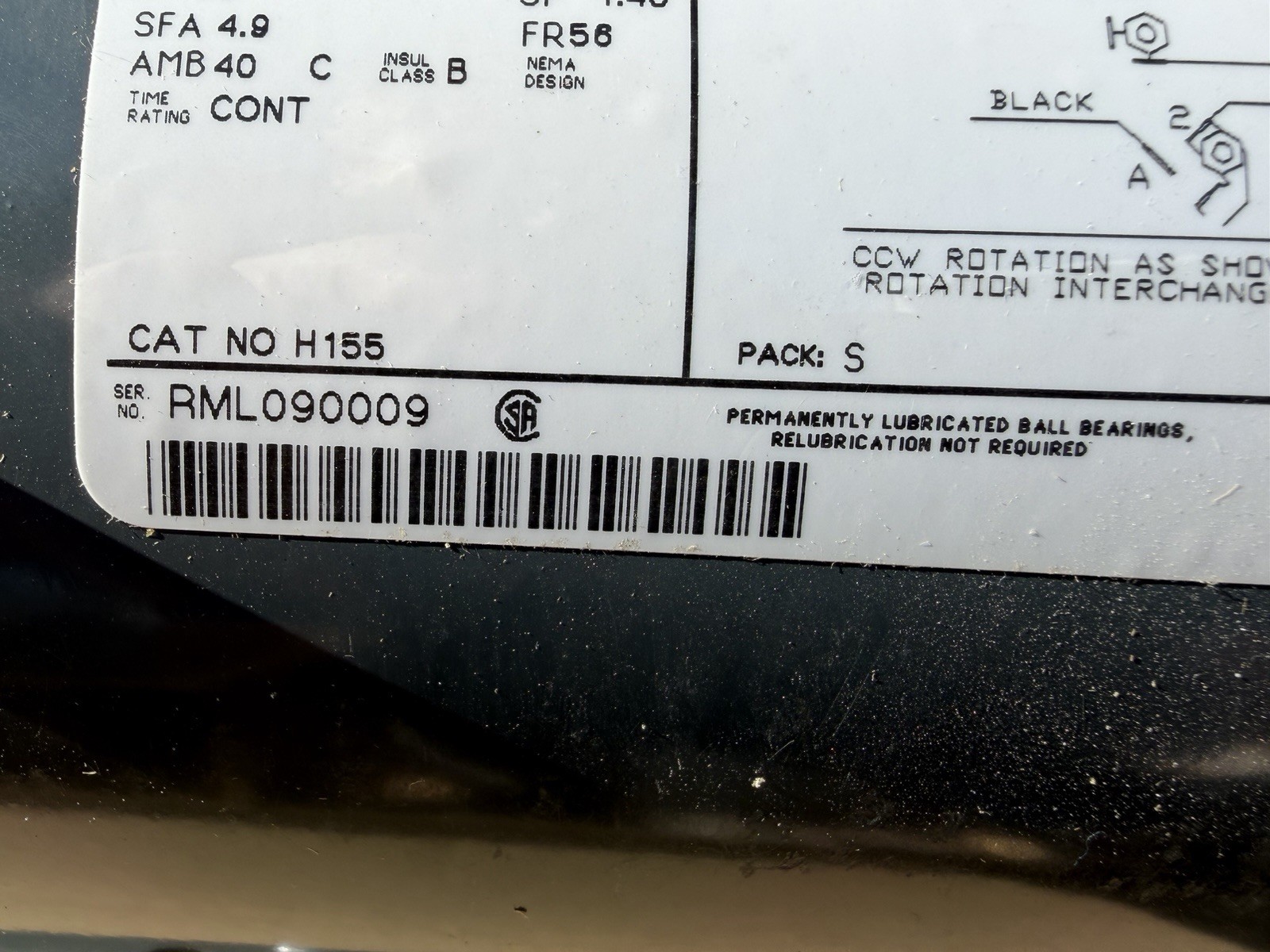 1/8 H.P. 115volt Electric Motor 850 RPM 5/8 Shaft #H155