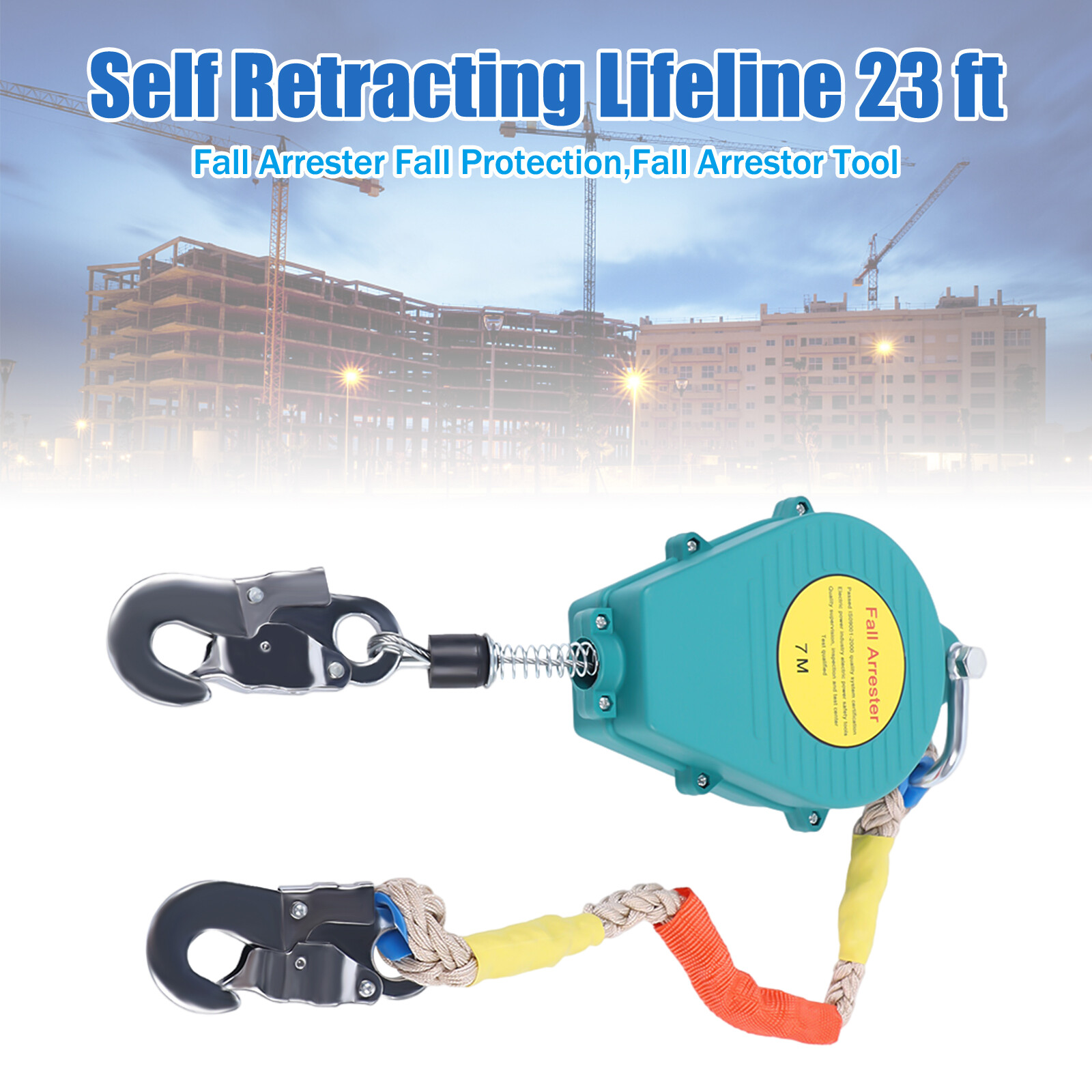 23ft Self Retracting Lifeline Lanyard Fall Arrester Protection+Hook Rope 330lbs