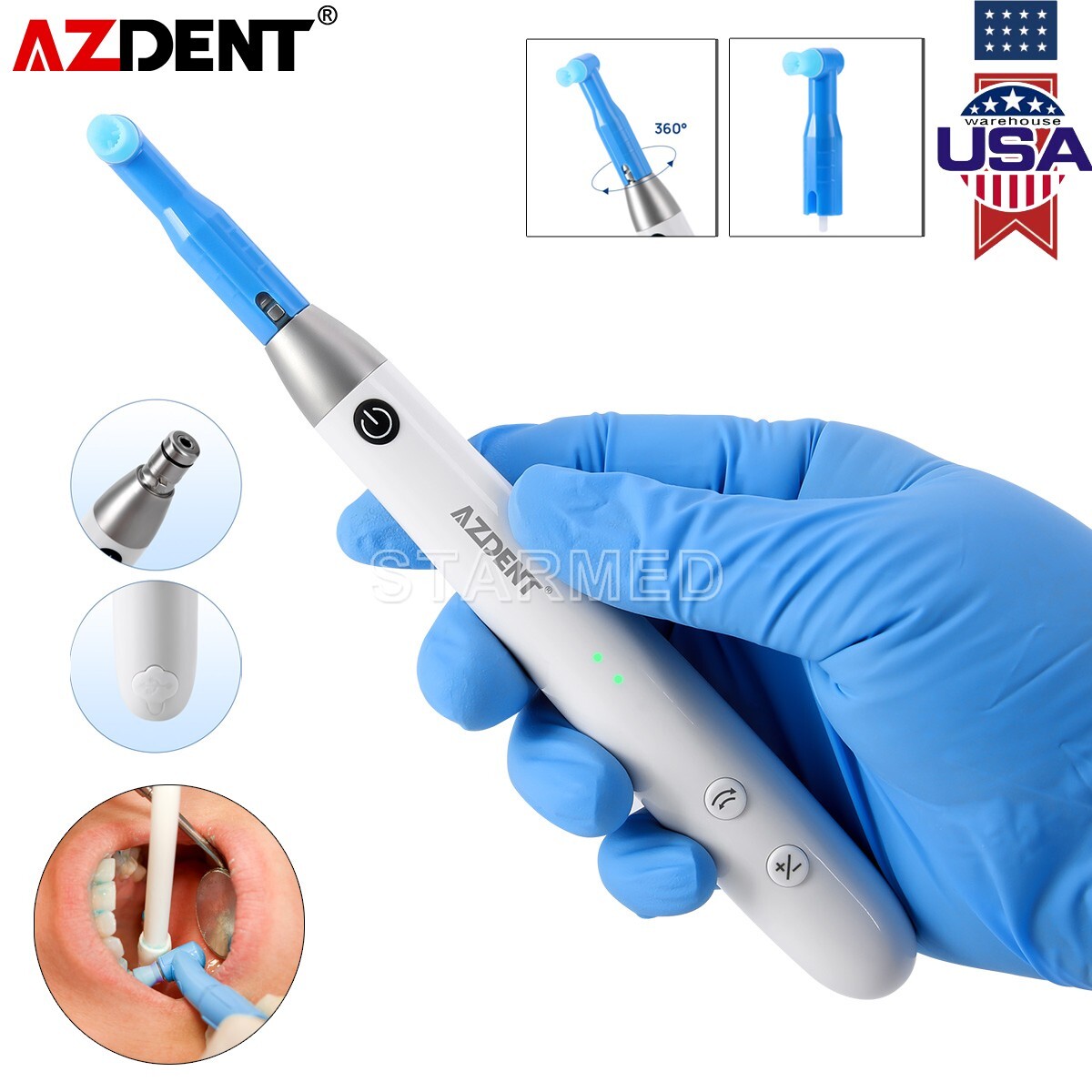 Cordless AZ Dental Electric Hygiene Prophy Handpiece 360° Swivel+2 Prophy Angles