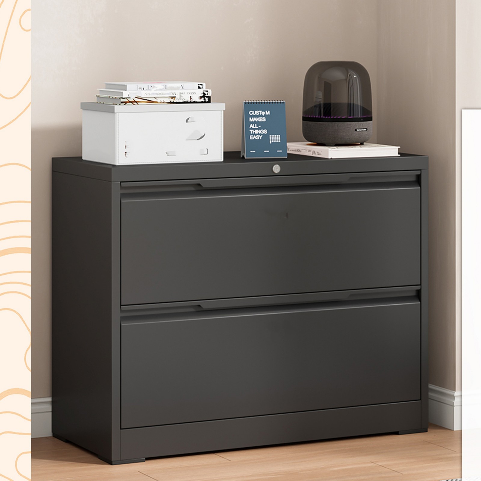 Metal Lateral Filing Cabinet with 2 Drawer Home Office Storage Cabinet Lockable