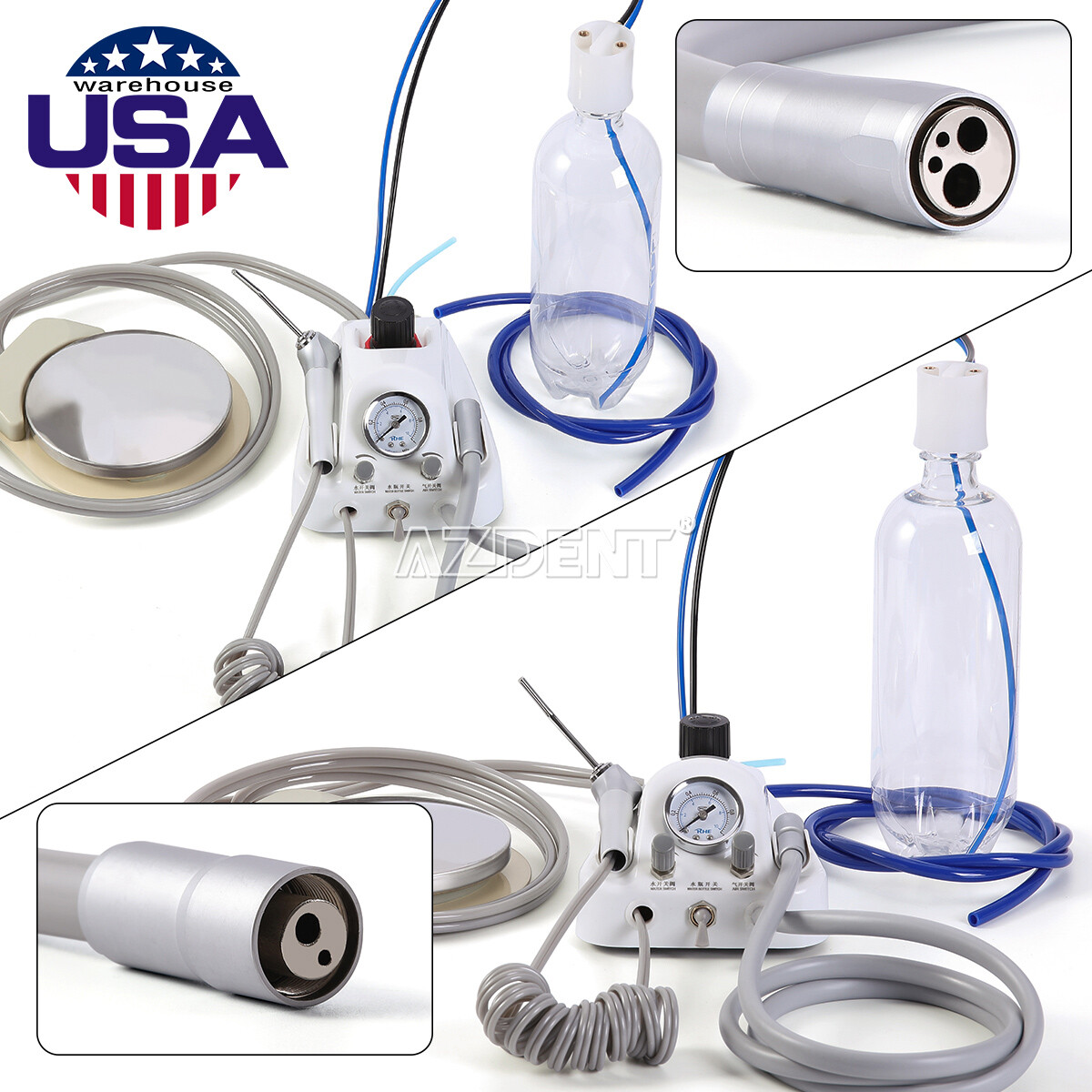 Portable Dental Turbine Unit 3 Way Syringe Work with Air Compressor 2/4 Holes US