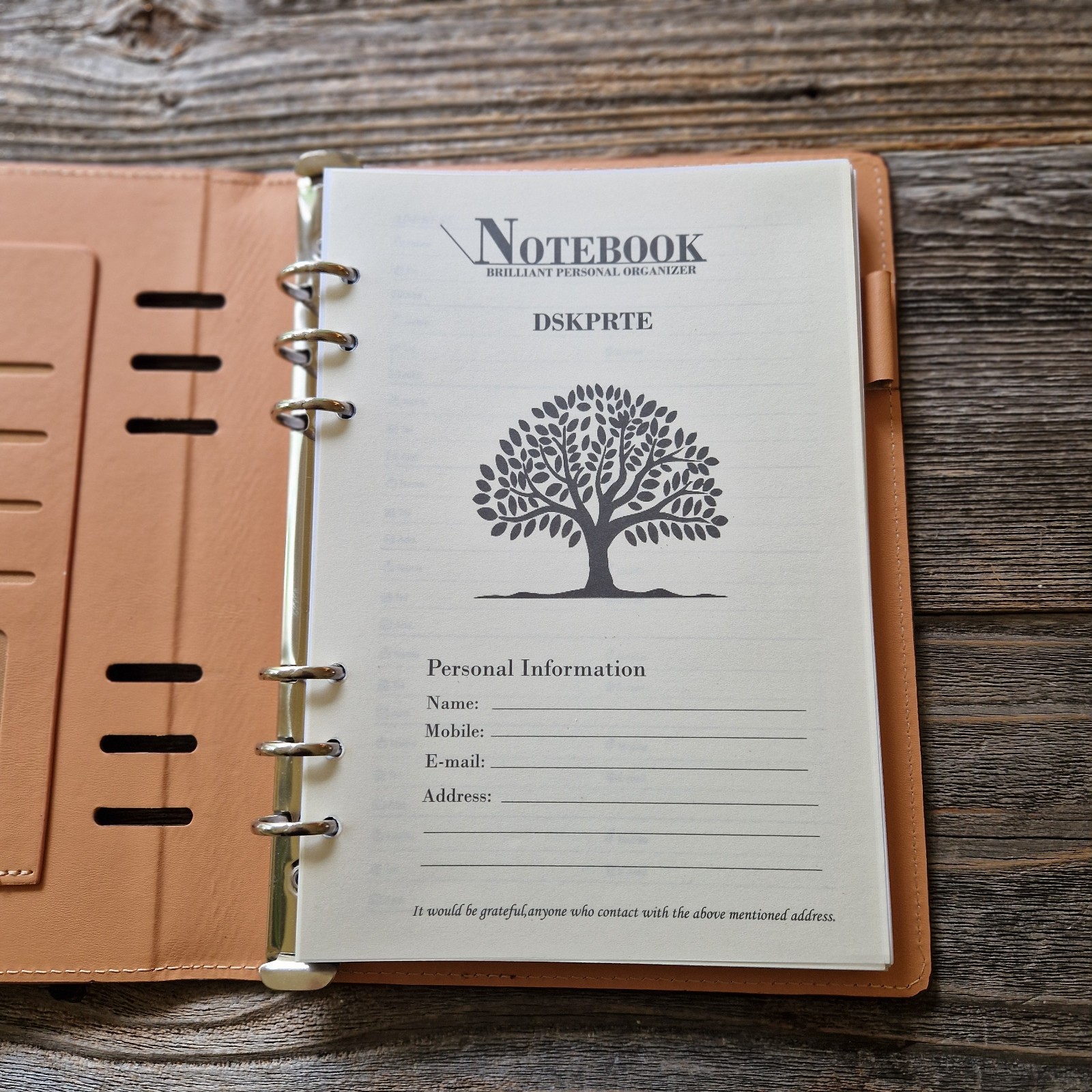 DSKPRTE A5 6-Ring Personal Organizer | Brown PU Leather Notebook