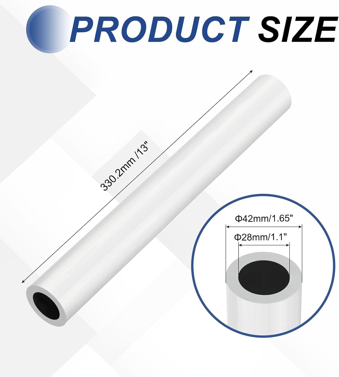 MECCANIXITY 6063 Aluminum Tubing Round Tube 1.65″(42mm) OD x 1.1″(28mm) ID 13″(3