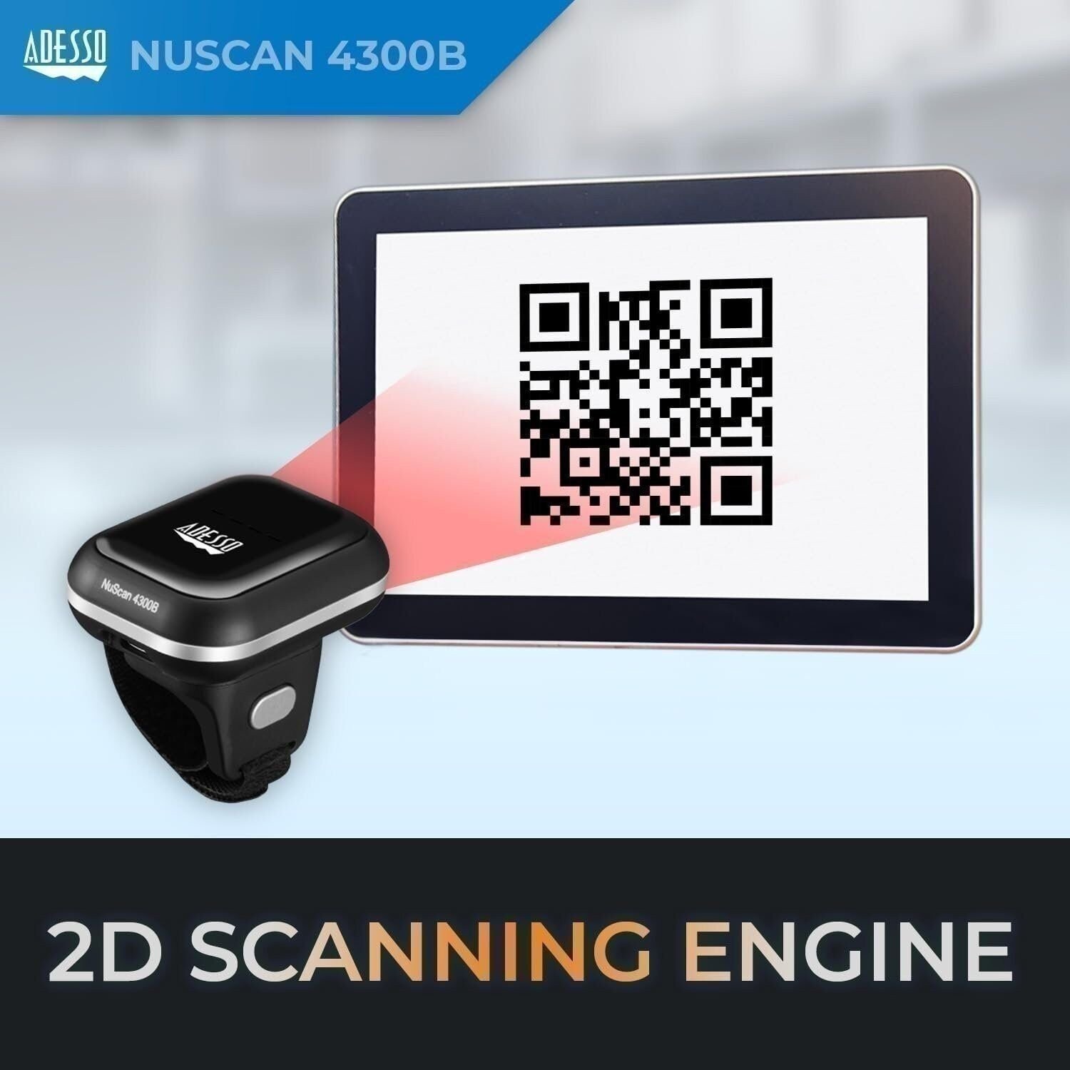 Adesso NuScan 4300B 2D Bluetooth Wireless Ring Finger Barcode Scanner…