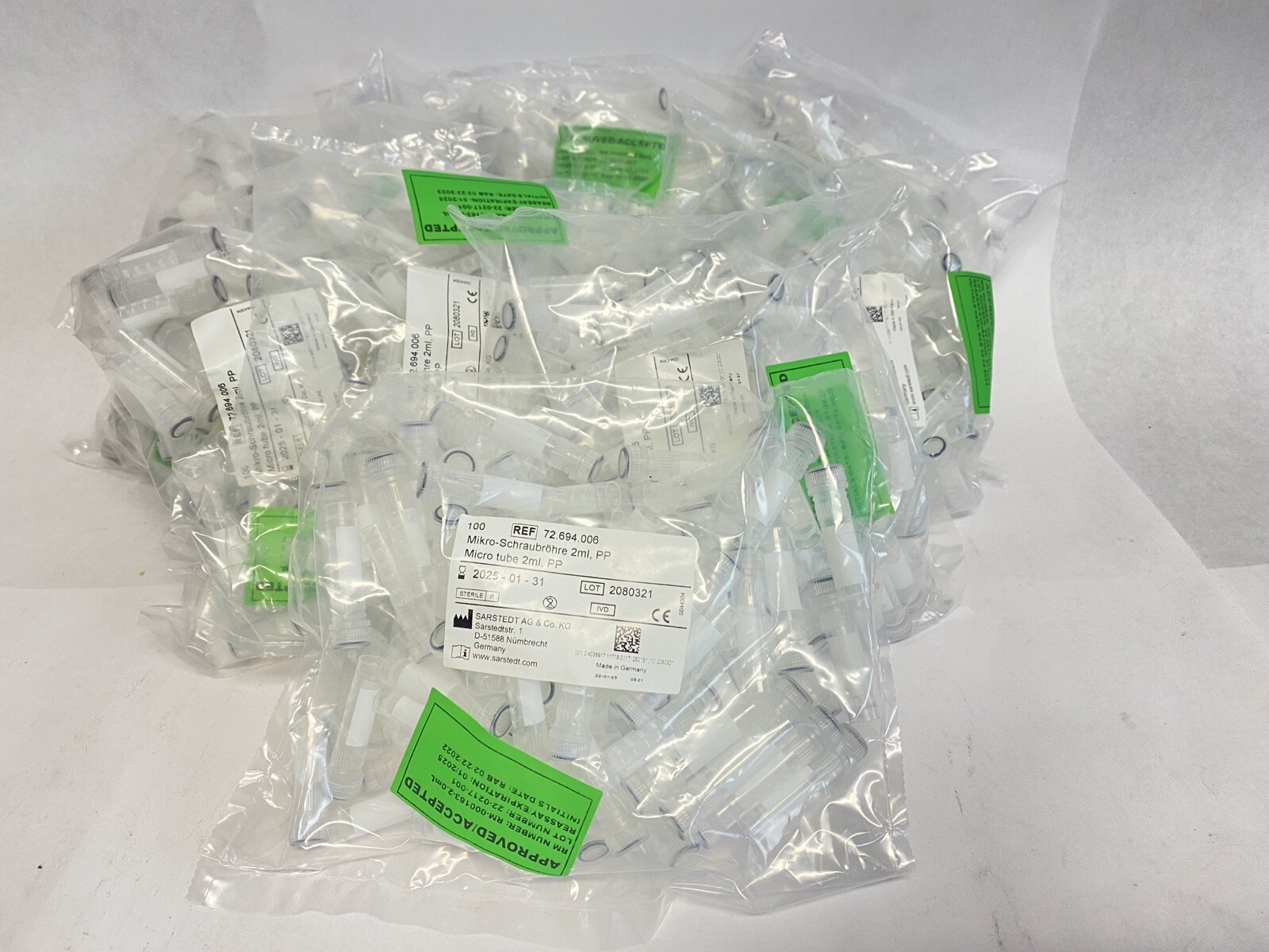(900 Pcs) SARSTEDT 2mL PP Micro Centrifuge Tubes w/ Screw Caps Conical Bottom