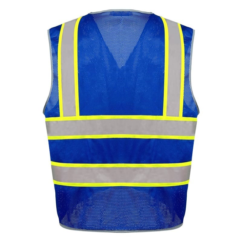 FX Class2 Hi-Vis Reflective Safety Vests with 6 Pockets and Zipper Front Blue .