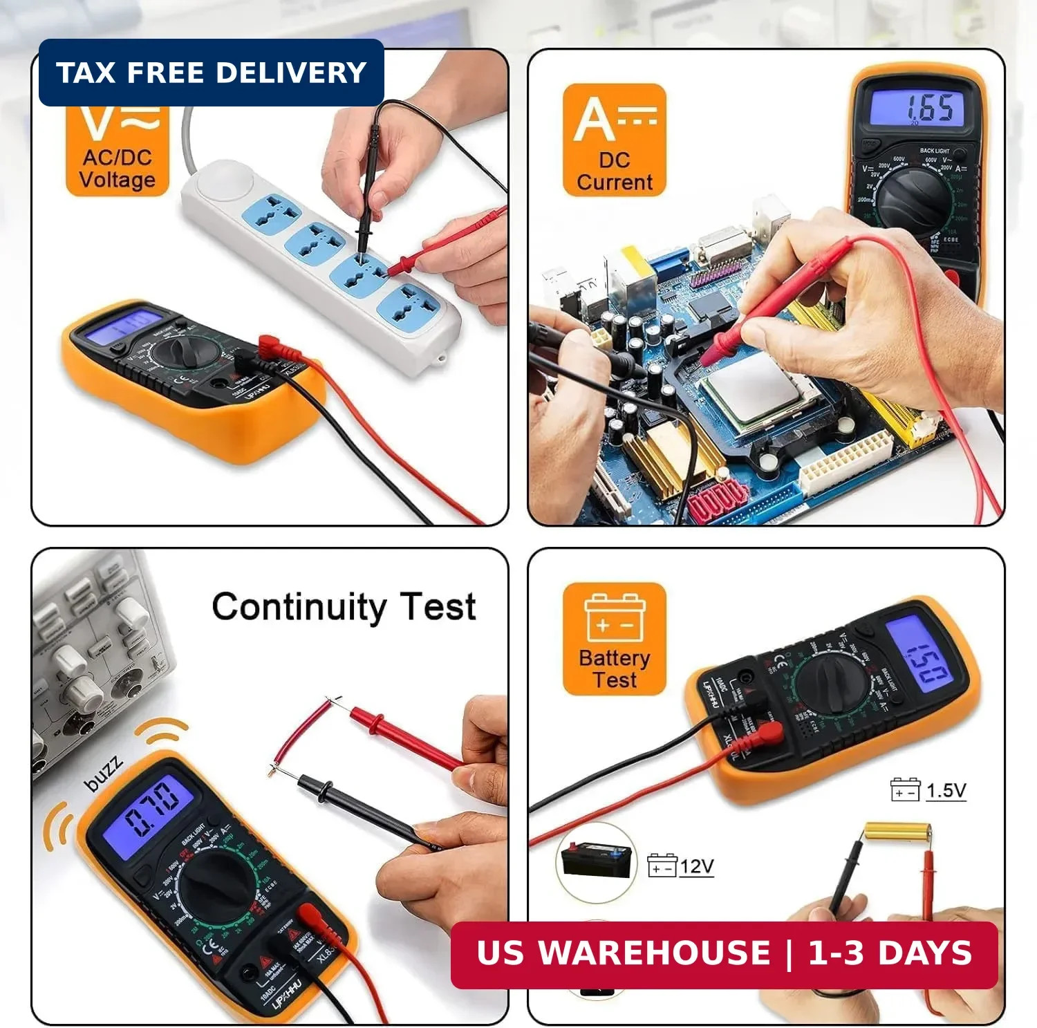 Digital Multimeter Voltmeter Battery Voltage Multi Tester Continuity Ohm Volt Am