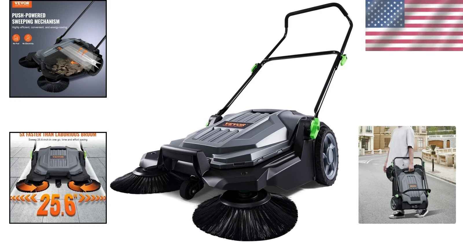 Walk-Behind Hand Push Floor Sweeper 25 6 Inch Sweeping Width Manual Non Electric