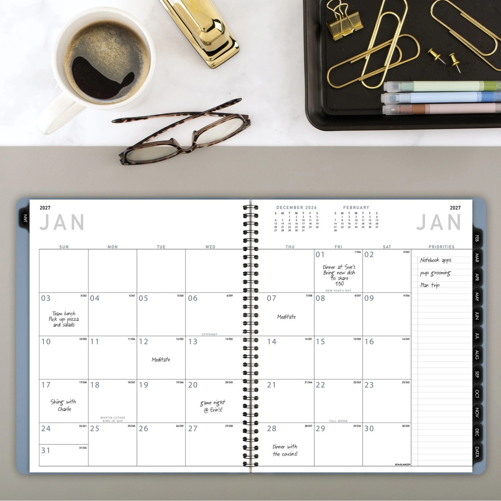 AT-A-GLANCE Contemporary 2027 Monthly Planner, Drizzle, Large, 9″ x 11″
