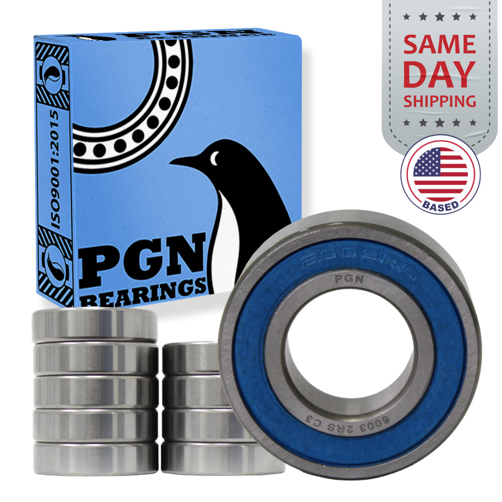 (10) 6003-2RS Premium Rubber Seal Ball Bearing C3 EMQ, 17x35x10, 6003 2RS 6003rs