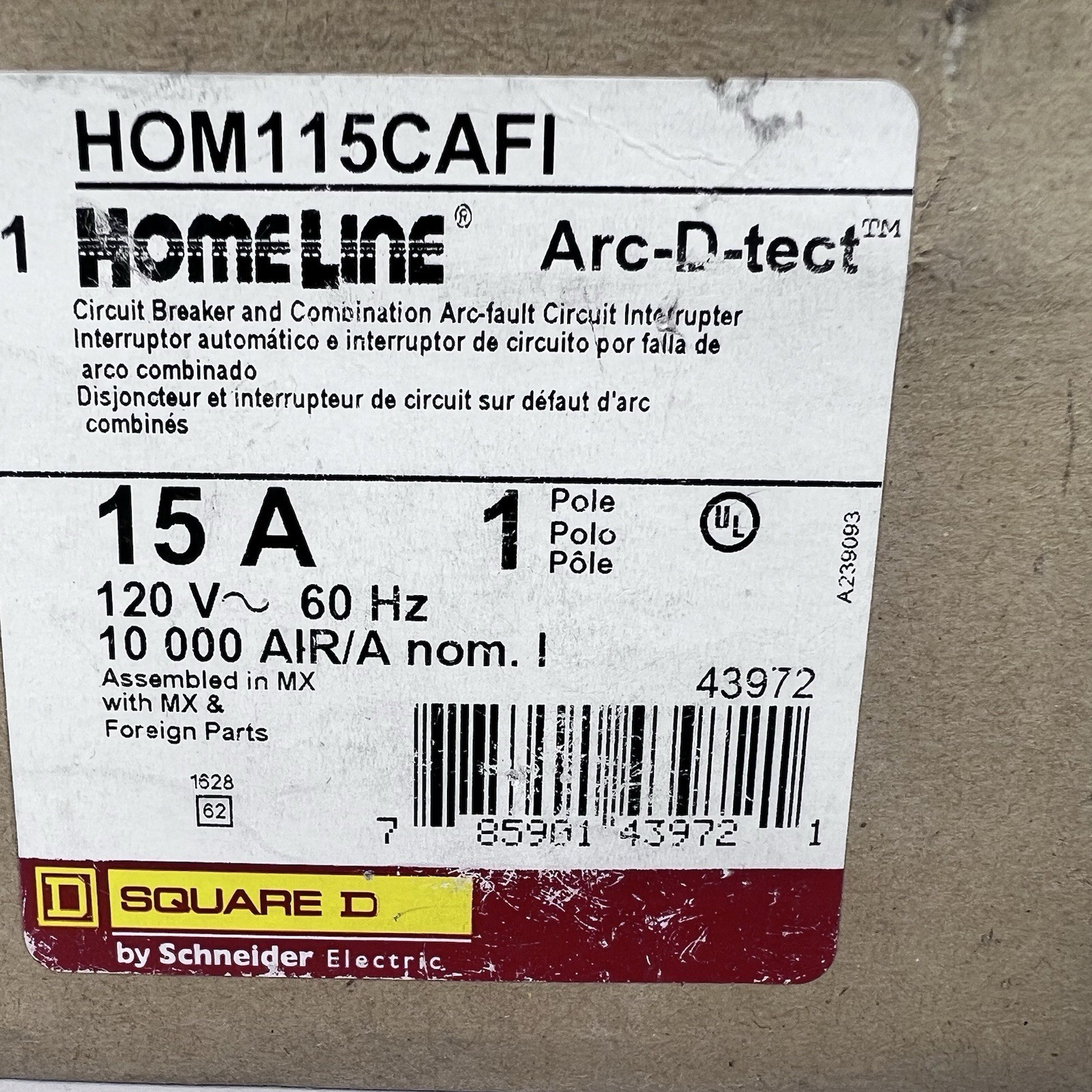 New Square D HOM115CAFI Circuit Breaker & Arc-fault Circuit Interrupter