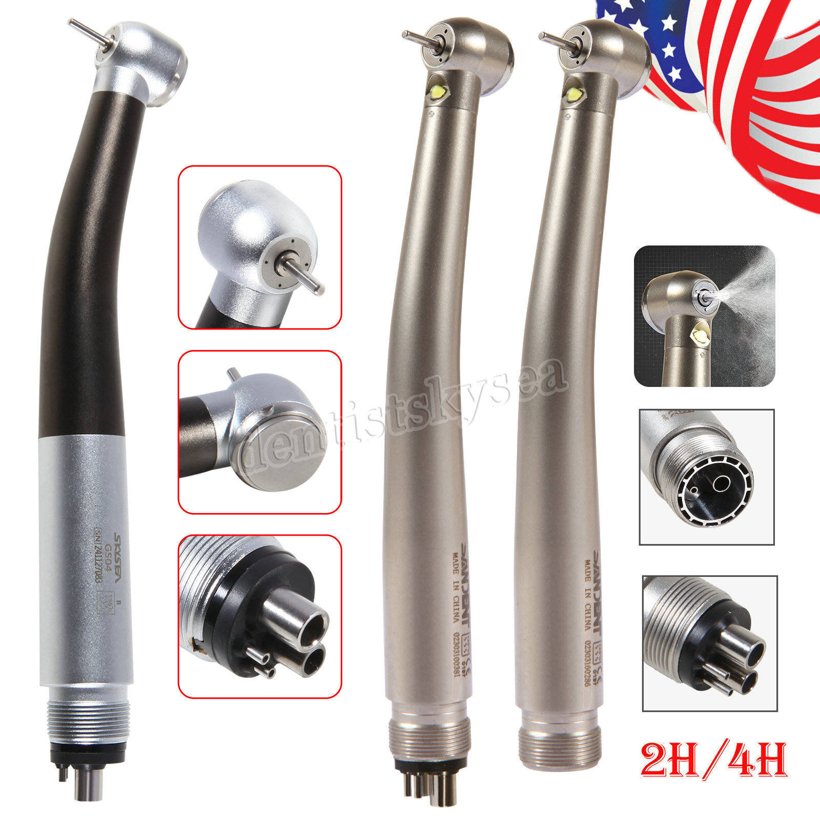 Dental LED Fiber Optic High Speed Turbine Handpiece Fit KAV NSK Coupler 2/4/6H