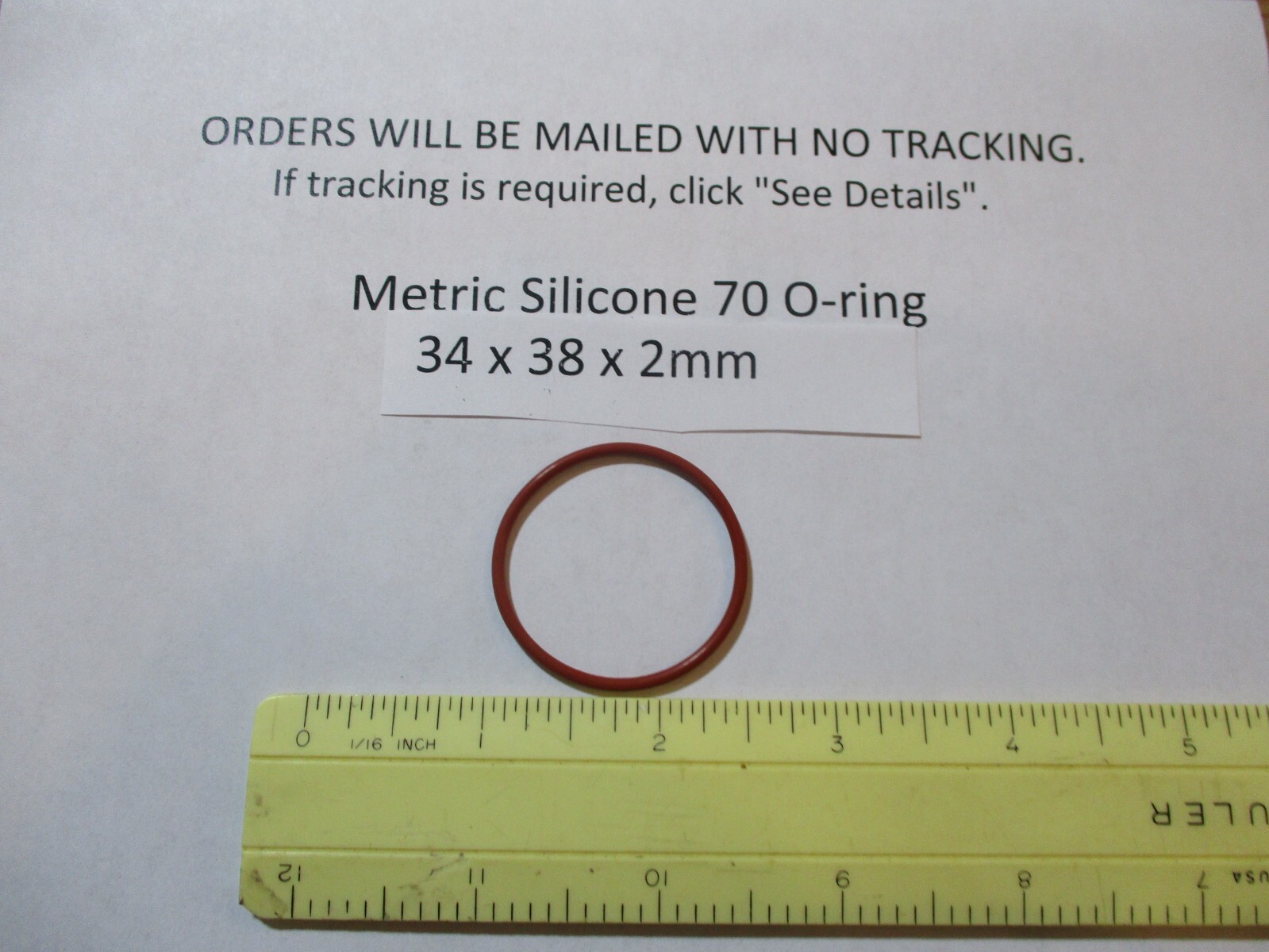 34mm ID x 38mm OD x 2mm thick SILICONE O-ring. Quan 1.