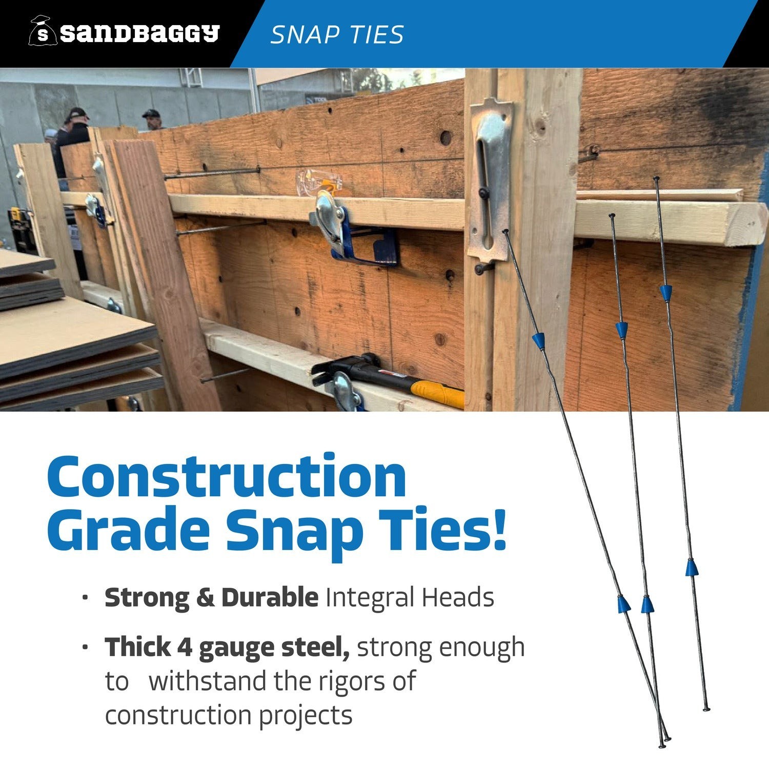 Sandbagg 48″ Standard Snap Ties For Concrete Forms – 1″ Plastic Cones