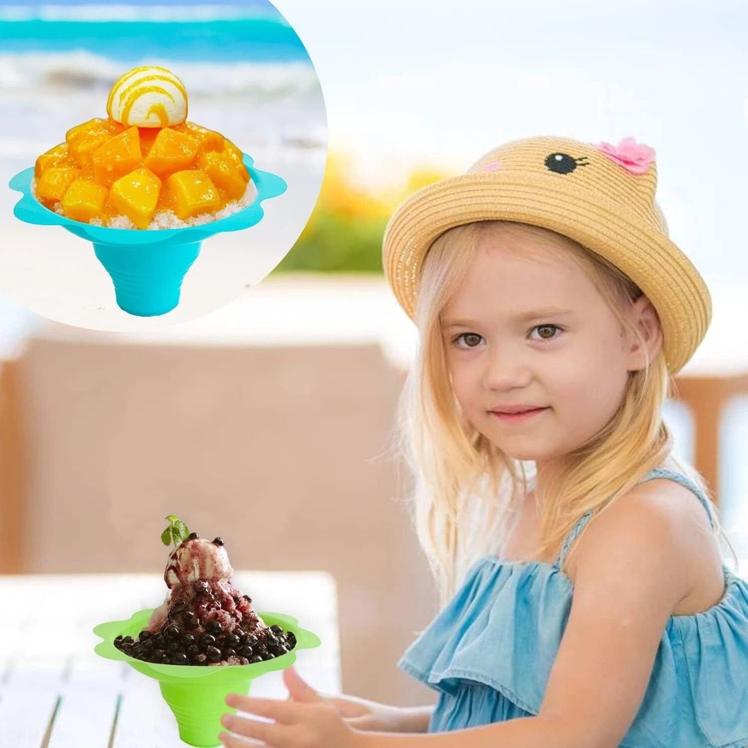 100 PCS Snow Cone Cups Flower Shaped Shaved Ice Cups4 OZ Plastic Snow Cone Bowls