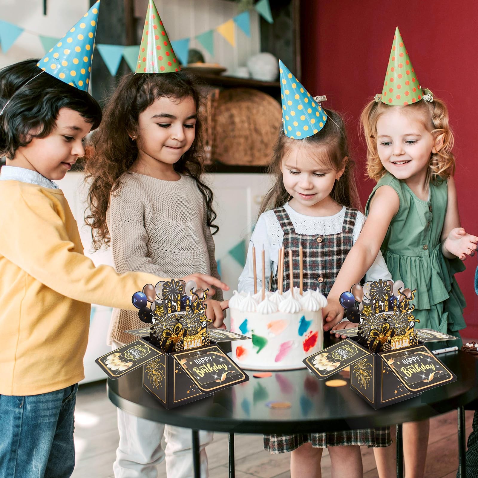 Surprise Pop Up 6.9in x 7.1in (folded), 7.2in (open), Birthday Cards-Black