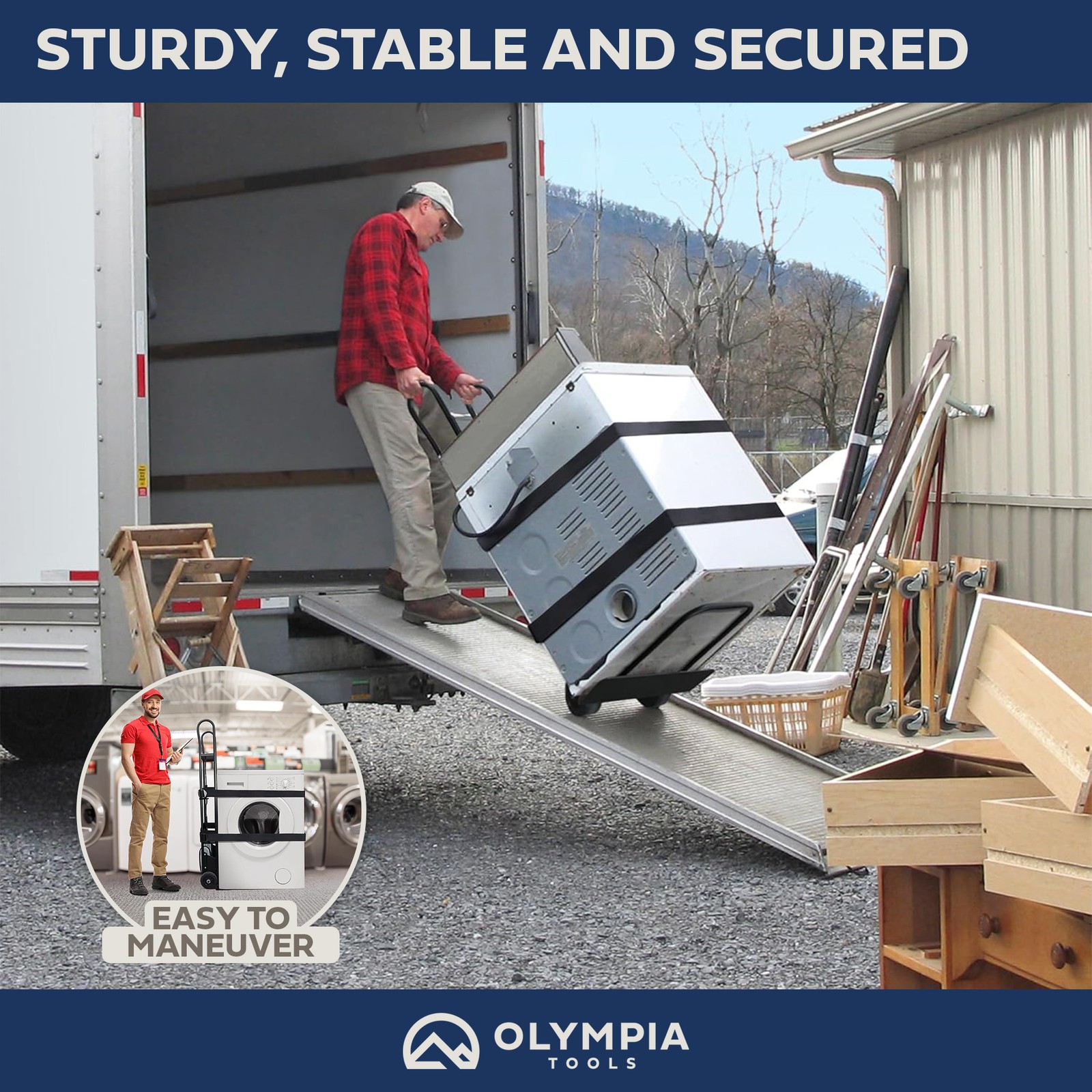 Olympia Tools 800 Lb Hand Truck with Ratchet Straps for Appliances and Furniture